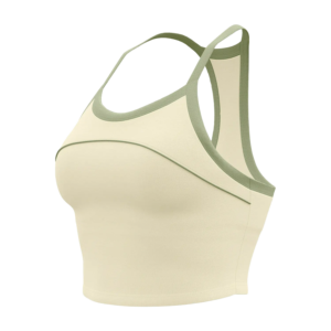a light cream or off-white color. The bra features wide straps and a racerback design (inferred from the strap configuration) for enhanced support.