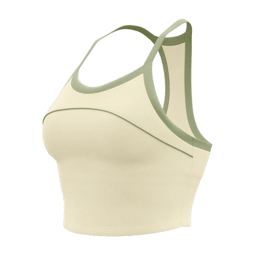 a light cream or off-white color. The bra features wide straps and a racerback design (inferred from the strap configuration) for enhanced support.