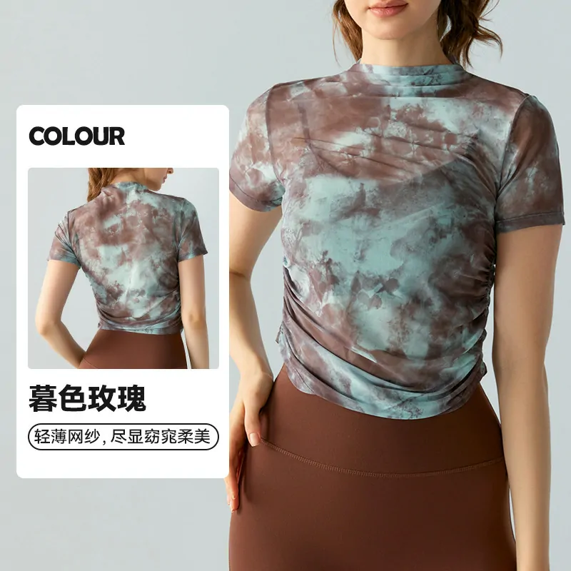 Floral Mesh Overlay Top: Smocked Waist with a Sheer, Statement Back for Yoga & Style - 图片 5