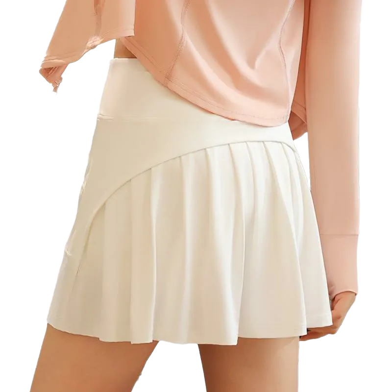 wholesale activewear set in light pink top with white pleated skirt