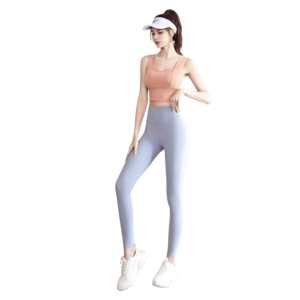 wholesale activewear set in light purple sleeveless sports bra and high-waist leggings