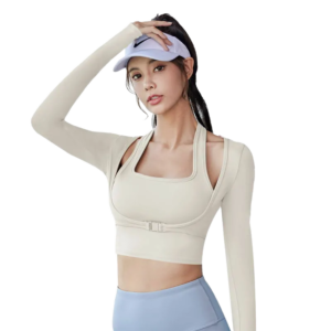 wholesale sports set in light beige halter top with matching long sleeve cover-up