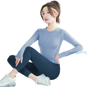 wholesale activewear set in light grey long sleeve top with dark fitness leggings