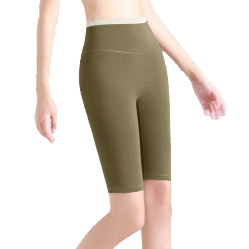 wholesale high-waist fitness shorts in olive green