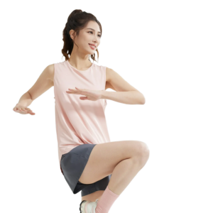 holesale activewear set in light pink sleeveless top with dark grey shorts