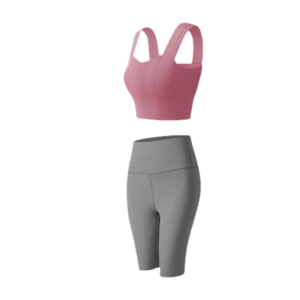 wholesale activewear set in pink sleeveless sports bra with wide straps and grey high-waist leggings