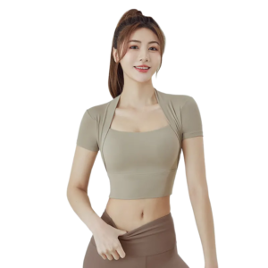 wholesale crop top in light grey with short sleeves and square neck
