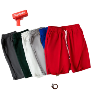 wholesale men's athletic shorts in navy blue with elastic waist and white drawstring, front view