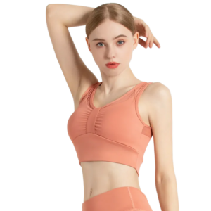 wholesale sports bra in orange sleeveless with V-neck