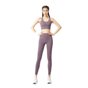 wholesale activewear set in purple sleeveless sports top and matching leggings