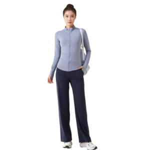 wholesale light blue zip-up jacket with stand collar