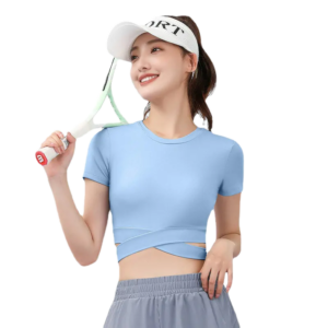 wholesale light blue short sleeve cropped top
