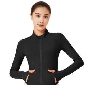 wholesale zip-up jacket in black with stand collar