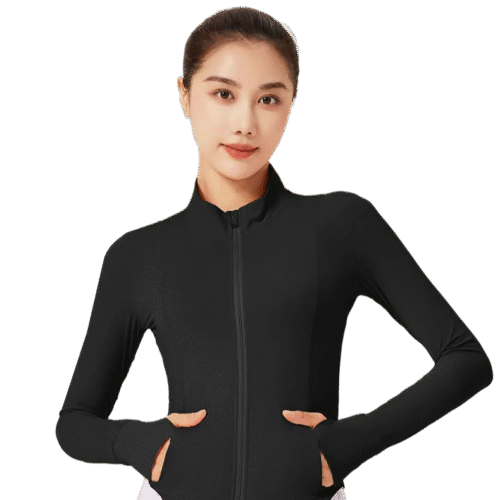 wholesale zip-up jacket in black with stand collar