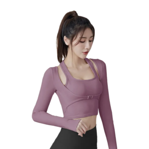 wholesale long sleeve top in purple with shoulder cut-out detail