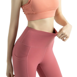 wholesale high-waist fitness leggings in pink with side pockets