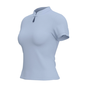 wholesale short sleeve Polo shirt in light blue with high stand collar and front zip