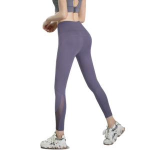 wholesale fitness leggings in light purple with mesh side panel