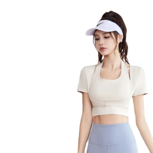 wholesale white sports top with halter neck and square neckline short sleeves