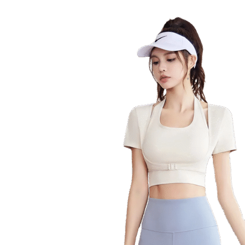 wholesale white sports top with halter neck and square neckline short sleeves