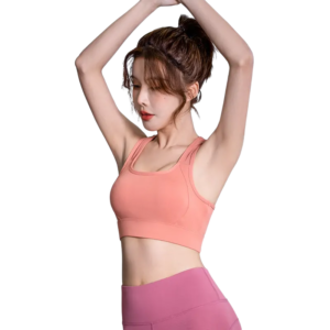 wholesale activewear set in light pink sports bra with cut-out detail and magenta high-waist leggings