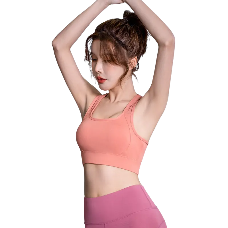 wholesale activewear set in light pink sports bra with cut-out detail and magenta high-waist leggings