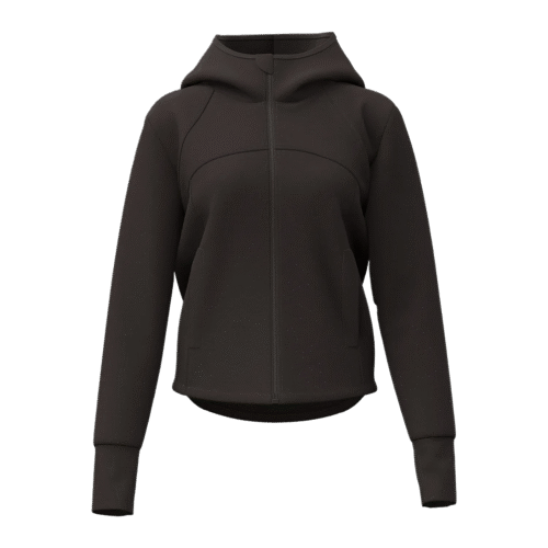 wholesale zip-up hoodie in dark charcoal with front zipper and ribbed cuffs and hem