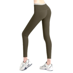 wholesale sculpting leggings in olive green high-waisted with contrast waistband
