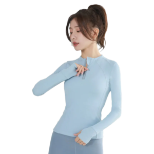 wholesale long sleeve top in light blue with high neck