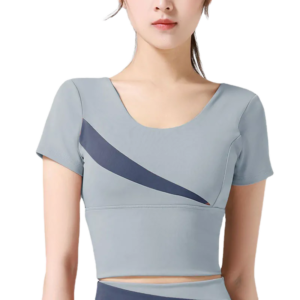 wholesale asymmetric sports top in light grey with dark diagonal panel