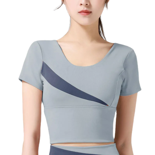 wholesale asymmetric sports top in light grey with dark diagonal panel