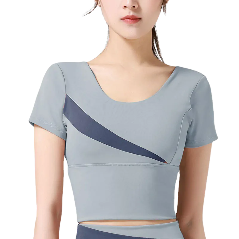 wholesale asymmetric sports top in light grey with dark diagonal panel