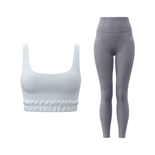 wholesale activewear set in light blue sports bra with dark grey leggings
