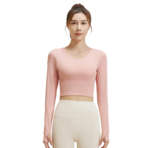Cross-Back Long Sleeve Yoga Top – Built-in Bra with Cut-Out Detail for Supportive Workouts