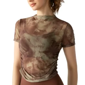 Floral Mesh Overlay Top: Smocked Waist with a Sheer, Statement Back for Yoga & Style