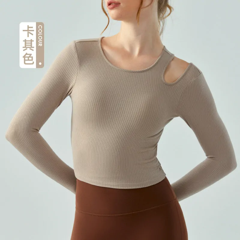 Ribbed Long Sleeve Top: Built-In Light Support with Tummy-Control Fit for Cardio & Yoga - 图片 7