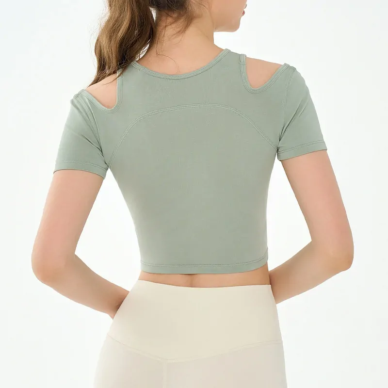 Designer Cut-Out Shoulder Tee: A Breathable, Elevated Basic for Yoga & Weekend - 图片 6
