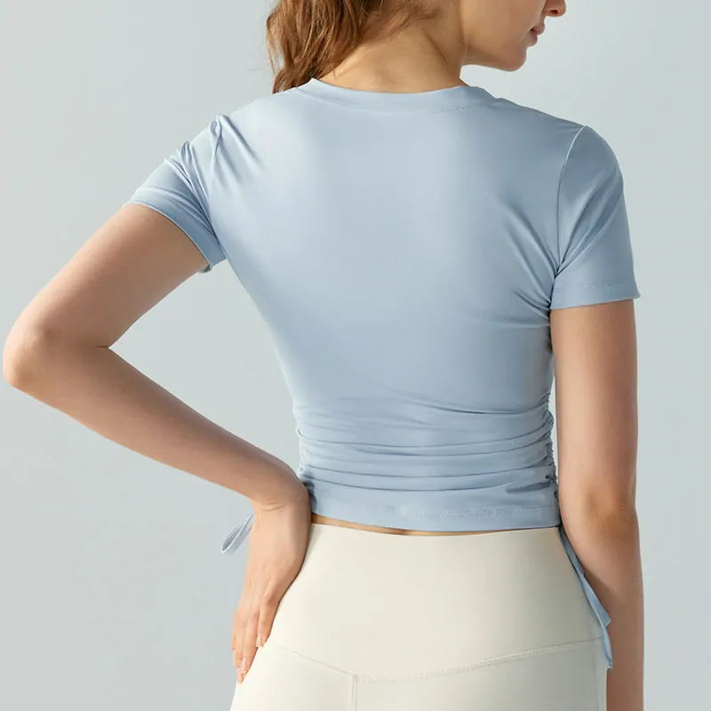 Pleated Waist Tee: Sculpting Fit with AirLight Fabric for Yoga & Daily Wear - 图片 6