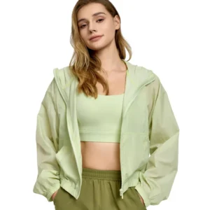 wholesale zip-up hoodie in light green with front pocket