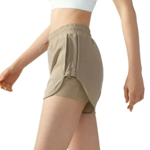 wholesale layered active shorts in light brown with elastic waist and built-in liner