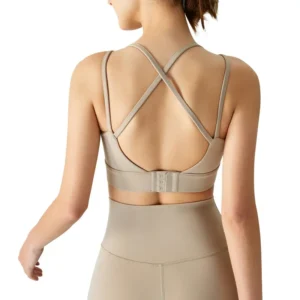 wholesale sports bra in light grey with X-back crisscross strap design