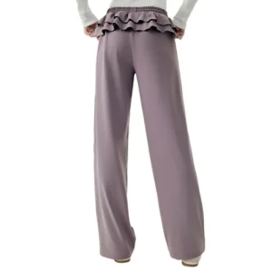 wholesale wide-leg pants in light purple high-waist with ruffle waistband