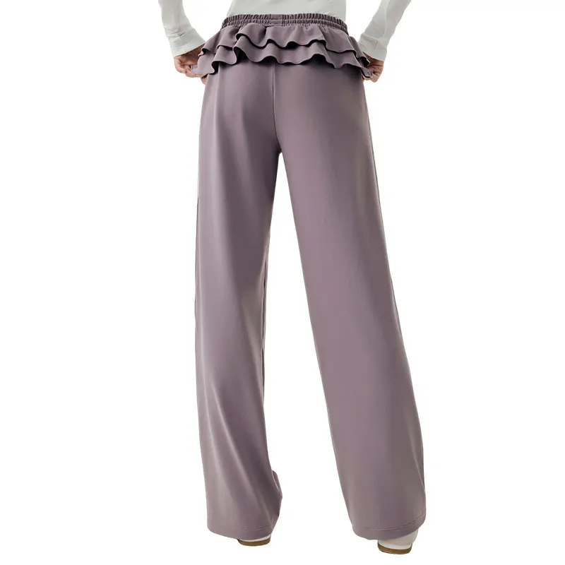 wholesale wide-leg pants in light purple high-waist with ruffle waistband