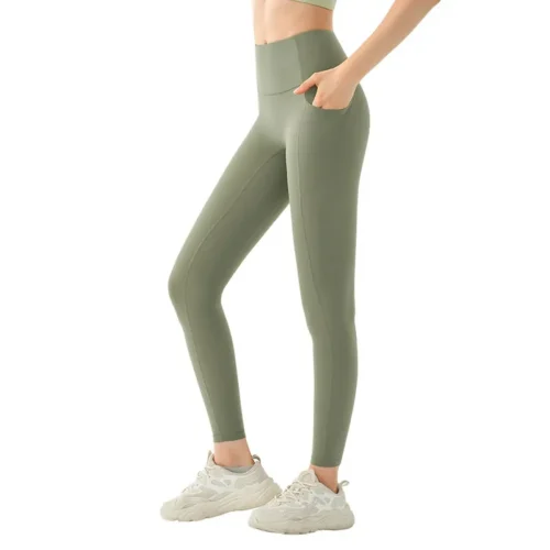 wholesale olive green high-waist fitness leggings