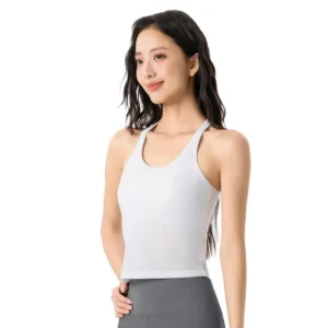 wholesale activewear set in light grey sleeveless tank top with dark grey pants,