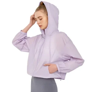 wholesale zip-up hoodie in light purple relaxed fit with stand collar