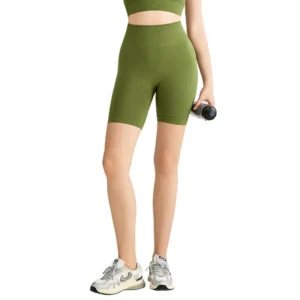 wholesale fitness shorts in dark olive green high-waist