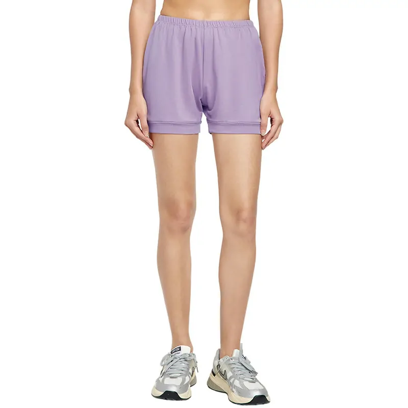 wholesale athletic shorts in light purple with elastic waistband