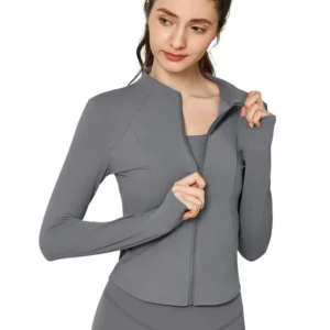 wholesale zip-up athletic jacket in light grey with fitted cut