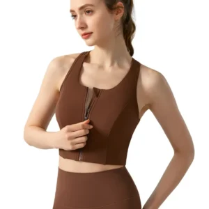 wholesale zip-up sports bra in brown